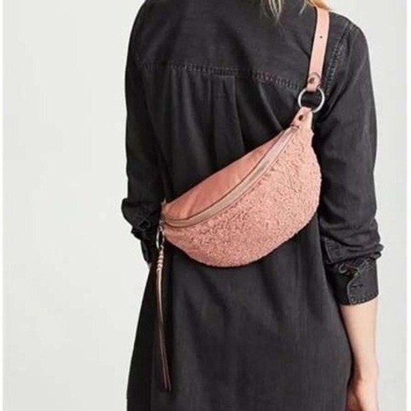 Rebecca Minkoff Handbags - Rebecca Minkoff Shearling Sling Leather Belt Bag Fanny Pack Dusty Peach